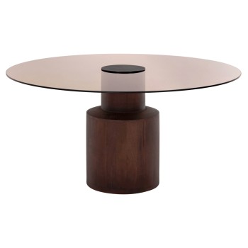 COFFEE TABLE SUNNET FK9670 MANGO WOOD IN BROWN-GLASS TOP Φ80x41Hcm.