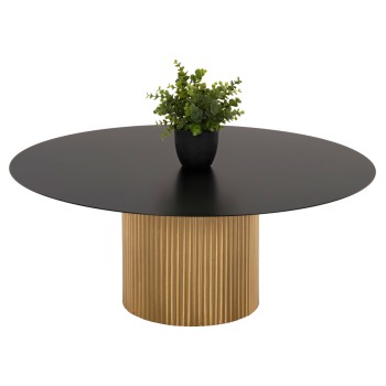 COFFEE TABLE CLAD FK9674 METAL IN GOLD & BLACK TOP Φ80x32H cm.