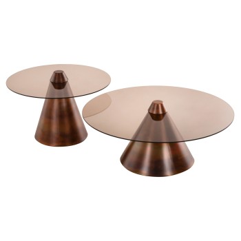 COFFEE TABLES 2PCS REBEN FK9676 METAL IN BURNED COPPER-SMOKE GLASS TOP Φ80 & Φ60 cm.
