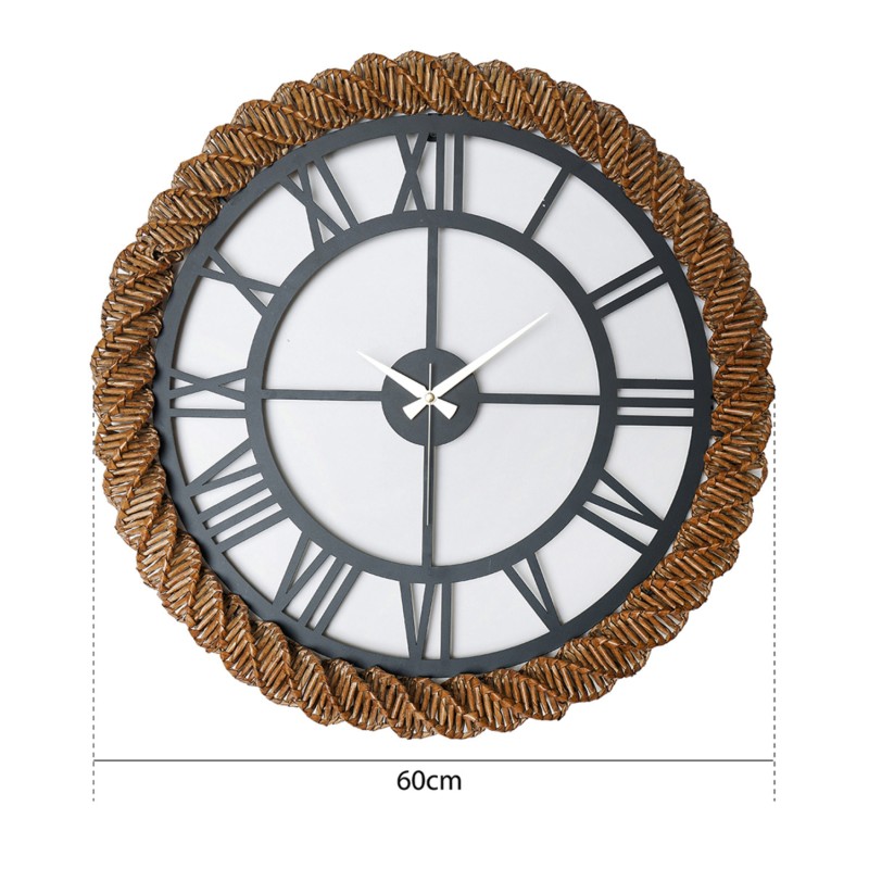 WALL CLOCK ROUND FK4337 DARK GREY METAL-KNITTED STRAW IN NATURAL Φ60 cm. WALL CLOCK ROUND FK4337 DARK GREY METAL-KNITTED STRAW IN NATURAL Φ60 cm.