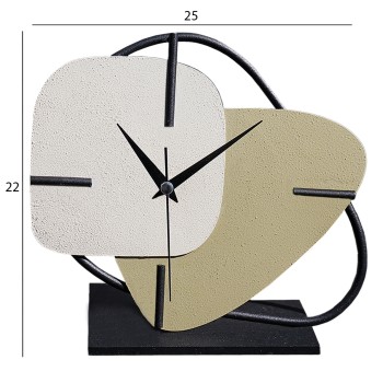 TABLE CLOCK FK4338 METAL IN ECRU-LIGHT GREEN-BLACK BASE 25X22H cm. TABLE CLOCK FK4338 METAL IN ECRU-LIGHT GREEN-BLACK BASE 25X22H cm.