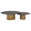 COFFEE TABLES 2PCS CLAD FK11916 METAL IN GOLD-BLACK TOP Φ110x38H & Φ80x32H cm.
