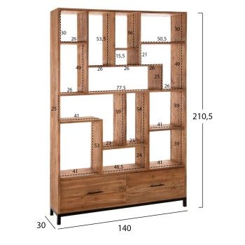 BOOKCASE ROMULUS FK9803 RECYCLED TEAK WOOD-2 DRAWERS 140x30x210,5Hcm. BOOKCASE ROMULUS FK9803 RECYCLED TEAK WOOD-2 DRAWERS 140x30x210,5Hcm.