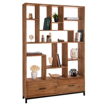 BOOKCASE ROMULUS FK9803 RECYCLED TEAK WOOD-2 DRAWERS 140x30x210,5Hcm.
