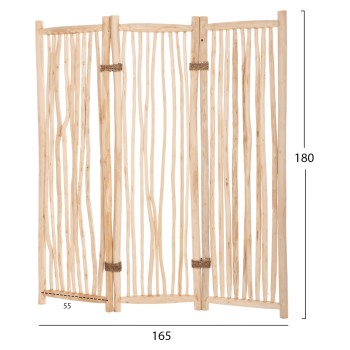 DIVIDER WITH 3 LEAFS ZENDOR FK4316 TEAK BRANCHES IN NATURAL 165x180Hcm.