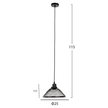 CEILING PENDANT LUMINAIRE FK4102 BLACK METAL MESH CAP Φ25x115Hcm. CEILING PENDANT LUMINAIRE FK4102 BLACK METAL MESH CAP Φ25x115Hcm.