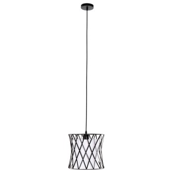 CEILING PENDANT LUMINAIRE FK4106 BLACK METAL-WHITE SYNTHETIC FABRIC Φ25x120Hcm.