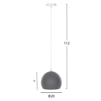 CEILING PENDANT LUMINAIRE FK4109 GREY SPHERICAL CAP-WHITE CABLE Φ20x112Hcm. CEILING PENDANT LUMINAIRE FK4109 GREY SPHERICAL CAP-WHITE CABLE Φ20x112Hcm.