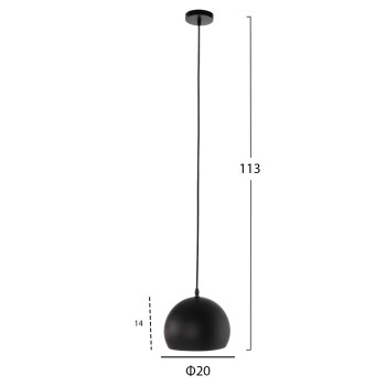 CEILING PENDANT LUMINAIRE FK4154 BLACK ALUMINUM SPHERICAL CAP Φ20x113Hcm. CEILING PENDANT LUMINAIRE FK4154 BLACK ALUMINUM SPHERICAL CAP Φ20x113Hcm.