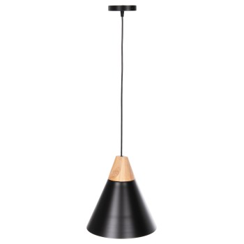 CEILING PENDANT LUMINAIRE FK4148 BLACK METAL CAP-WOOD DETAIL Φ22x115Hcm.