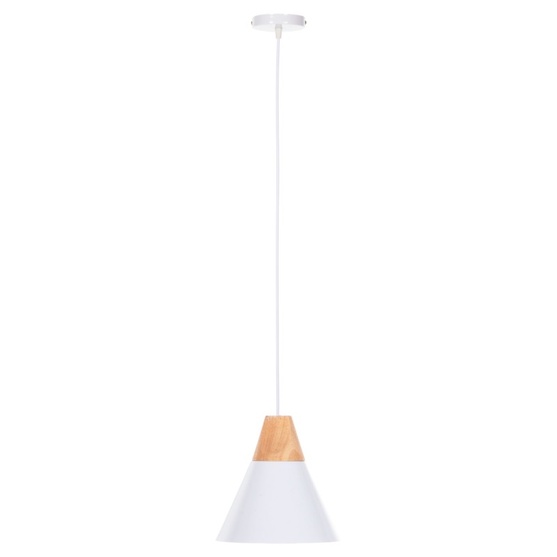 CEILING PENDANT LUMINAIRE FK4149 WHITE METAL CAP-WOOD DETAIL Φ22x115Hcm. CEILING PENDANT LUMINAIRE FK4149 WHITE METAL CAP-WOOD DETAIL Φ22x115Hcm.