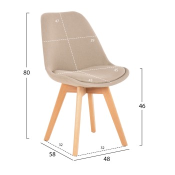 DINING CHAIR VEGAS FK0033.54 BEECH LEGS-BEIGE FABRIC 48Χ58Χ80H cm.