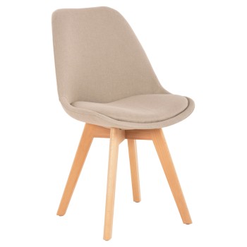 DINING CHAIR VEGAS FK0033.54 BEECH LEGS-BEIGE FABRIC 48Χ58Χ80H cm.