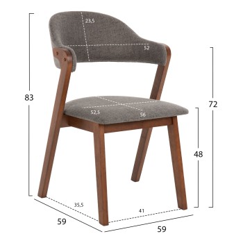 DINING CHAIR RIDER FK9734.01 RUBBERWOOD IN WALNUT COLOR-GREY FABRIC 59x59x83Hcm.