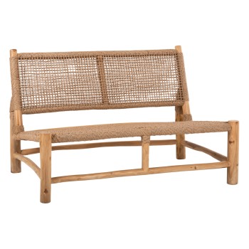 OUTDOOR SOFA 2-SEATER LONDER FK5984 TEAK WOOD AND SYNTHETIC TWISTED RATTAN 120x75x78H cm.