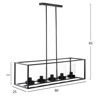 CEILING PENDANT LAMP FK4082 BLACK AND GLASS 80x25x23,5-85H cm. CEILING PENDANT LAMP FK4082 BLACK AND GLASS 80x25x23,5-85H cm.
