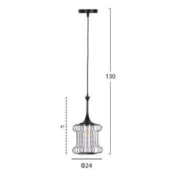 CEILING PENDANT LAMP FK4087 BLACK METAL-WHITE FABRIC Φ24x130Hcm. CEILING PENDANT LAMP FK4087 BLACK METAL-WHITE FABRIC Φ24x130Hcm.