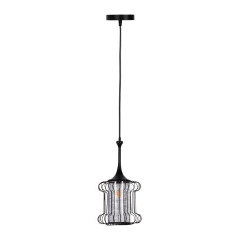 CEILING PENDANT LAMP FK4087 BLACK METAL-WHITE FABRIC Φ24x130Hcm.