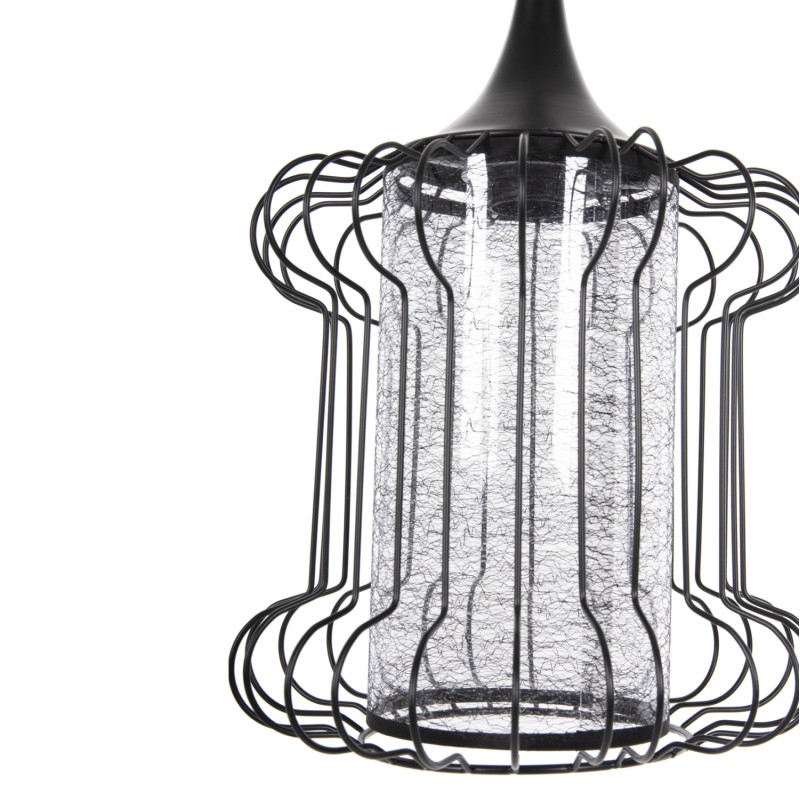 CEILING PENDANT LAMP FK4087 BLACK METAL-WHITE FABRIC Φ24x130Hcm. CEILING PENDANT LAMP FK4087 BLACK METAL-WHITE FABRIC Φ24x130Hcm.