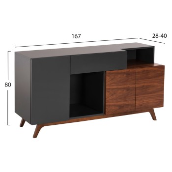 BUFFET PREDA FK9747 MDF WITH WALNUT & DARK GREY VENEER COLOR 167x28-40x80Hcm. BUFFET PREDA FK9747 MDF WITH WALNUT & DARK GREY VENEER COLOR 167x28-40x80Hcm.