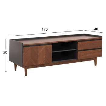 TV CABINET VEEN FK9741 MDF WITH WALNUT VENEER IN WALNUT AND DAREK GREY COLOR 170x40x50Hcm