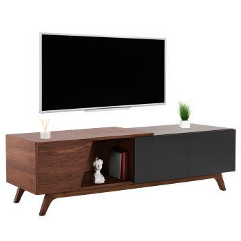 TV CABINET HUDSON FK9748 MDF WITH WALNUT VENEER IN WALNUT AND DAREK GREY COLOR 180x40x50Hcm.