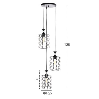 CEILING PENDANT LUMINAIRE FK4089 3-LIGHT BLACK METAL CAPS Φ34x128Hcm. CEILING PENDANT LUMINAIRE FK4089 3-LIGHT BLACK METAL CAPS Φ34x128Hcm.