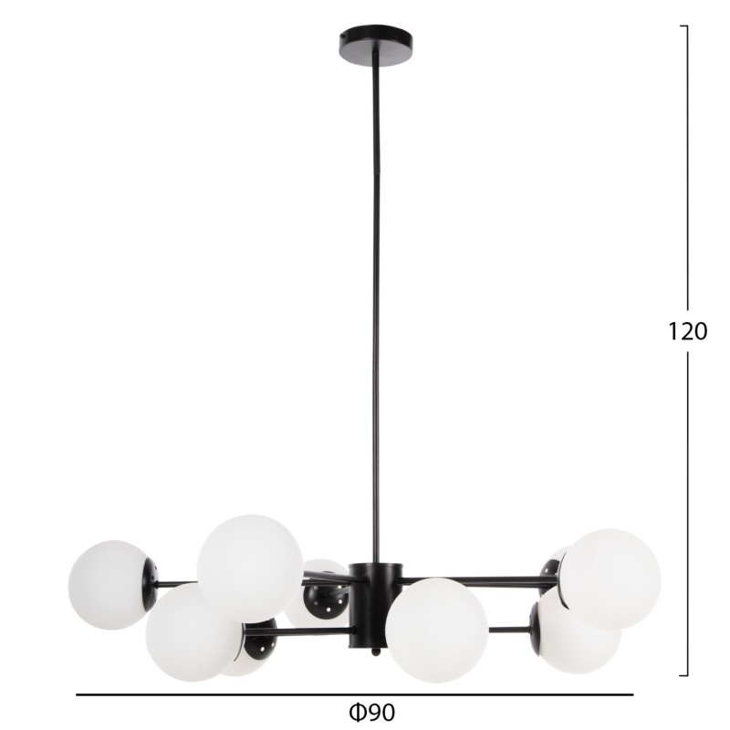 CEILING PENDANT MULTI-LIGHT FK4170 BLACK METAL WHITE GLASS Φ90x97,5Hcm. CEILING PENDANT MULTI-LIGHT FK4170 BLACK METAL WHITE GLASS Φ90x97,5Hcm.