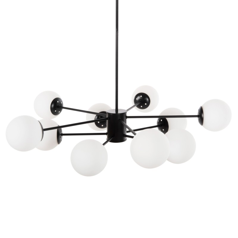 CEILING PENDANT MULTI-LIGHT FK4170 BLACK METAL WHITE GLASS Φ90x97,5Hcm. CEILING PENDANT MULTI-LIGHT FK4170 BLACK METAL WHITE GLASS Φ90x97,5Hcm.