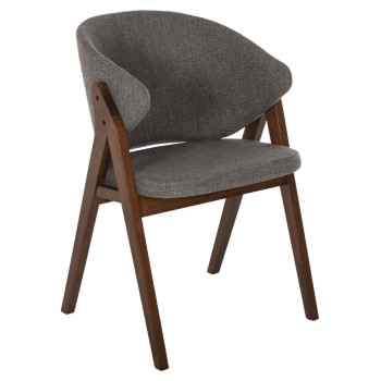 DINING CHAIR HANA FK9746.02 RUBBERWOOD IN WALNUT-FABRIC IN GREY 55x60x84Hcm.