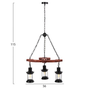 CEILING PENDANT 3-LIGHT FIXTURE FK4115 WOOD-METAL-GLASS 115H cm. CEILING PENDANT 3-LIGHT FIXTURE FK4115 WOOD-METAL-GLASS 115H cm.