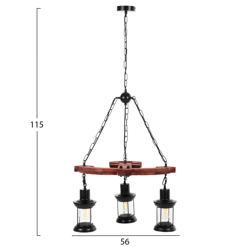 CEILING PENDANT 3-LIGHT FIXTURE FK4115 WOOD-METAL-GLASS 115H cm. CEILING PENDANT 3-LIGHT FIXTURE FK4115 WOOD-METAL-GLASS 115H cm.