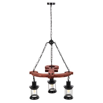 CEILING PENDANT 3-LIGHT FIXTURE FK4115 WOOD-METAL-GLASS 115H cm.
