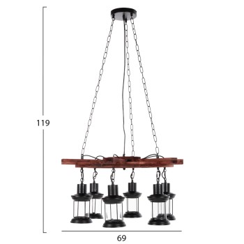 CEILING PENDANT 6-LIGHT FK4116 WOOD-METAL-GLASS 119H cm. CEILING PENDANT 6-LIGHT FK4116 WOOD-METAL-GLASS 119H cm.