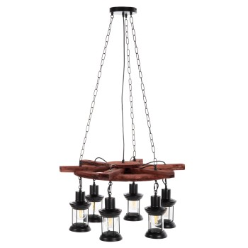 CEILING PENDANT 6-LIGHT FK4116 WOOD-METAL-GLASS 119H cm.