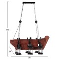 CEILING PENDANT 6-LIGHT FIXTURE FK4117 WOOD-METAL-GLASS 116Hcm. CEILING PENDANT 6-LIGHT FIXTURE FK4117 WOOD-METAL-GLASS 116Hcm.