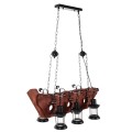 CEILING PENDANT 6-LIGHT FIXTURE FK4117 WOOD-METAL-GLASS 116Hcm. CEILING PENDANT 6-LIGHT FIXTURE FK4117 WOOD-METAL-GLASS 116Hcm.