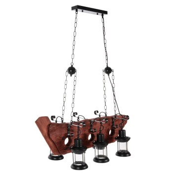 CEILING PENDANT 6-LIGHT FIXTURE FK4117 WOOD-METAL-GLASS 116Hcm.