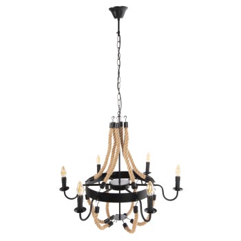 CEILING PENDANT FIXTURE FK4177 6-LIGHT WITH ROPE AND BLACK METAL 74x74x123Hcm.