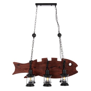 CEILING PENDANT 6-LIGHT FK4118 WOODEN FISH-BLACK METAL-GLASS 95x35x116H cm.