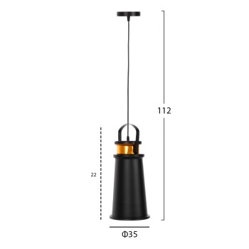 CEILING PENDANT LAMP FK4140 BLACK-GOLD ALUMINUM CAP Φ19x132H cm. CEILING PENDANT LAMP FK4140 BLACK-GOLD ALUMINUM CAP Φ19x132H cm.