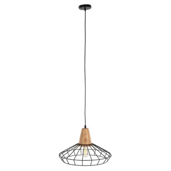 CEILING PENDANT LAMP FK4160 BLACK METAL-WOOD Φ39x117Hcm.