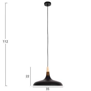 CEILING PENDANT LAMP FK4080 BLACK METAL-WOODEN DETAIL ON TOP 35x35x112H cm. CEILING PENDANT LAMP FK4080 BLACK METAL-WOODEN DETAIL ON TOP 35x35x112H cm.