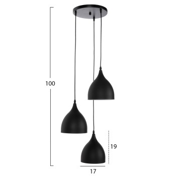 CEILING PENDANT LAMP FK4137 3-LIGHT BLACK METAL Φ33x33-115Hcm. CEILING PENDANT LAMP FK4137 3-LIGHT BLACK METAL Φ33x33-115Hcm.