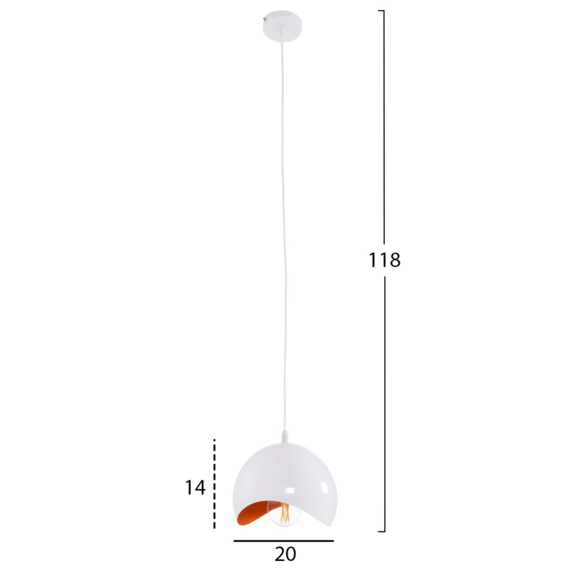 CEILING PENDANT LAMP FK4165.02 METAL SPHERE-WHITE & ORANGE Φ20x118Hcm. CEILING PENDANT LAMP FK4165.02 METAL SPHERE-WHITE & ORANGE Φ20x118Hcm.