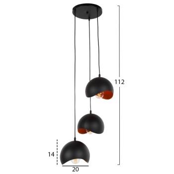 CEILING PENDANT 3-LIGHTER FK4166.01 METAL SPHERES IN BLACK-ORANGE Φ20x112Hcm. CEILING PENDANT 3-LIGHTER FK4166.01 METAL SPHERES IN BLACK-ORANGE Φ20x112Hcm.