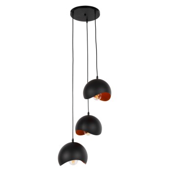 CEILING PENDANT 3-LIGHTER FK4166.01 METAL SPHERES IN BLACK-ORANGE Φ20x112Hcm.