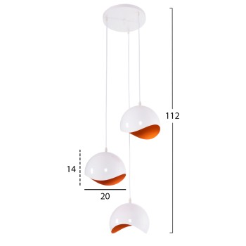 CEILING PENDANT 3-LIGHTER FK4166.02 METAL SPHERES IN WHITE-ORANGE Φ20x112Hcm. CEILING PENDANT 3-LIGHTER FK4166.02 METAL SPHERES IN WHITE-ORANGE Φ20x112Hcm.