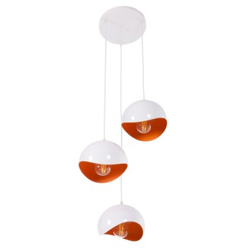 CEILING PENDANT 3-LIGHTER FK4166.02 METAL SPHERES IN WHITE-ORANGE Φ20x112Hcm.
