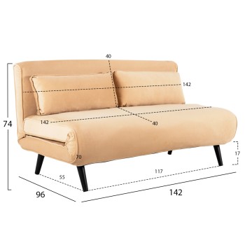SOFABED FOR 2 PEOPLE ASMA FK3077.17 VELVET IN BEIGE COLOR 140x80x77Hcm.